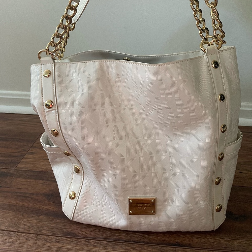 White Michael Kors Monogram Tote Bag